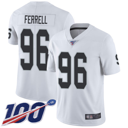 Men Oakland Raiders Limited White Clelin Ferrell Road Jersey NFL Football #96 100th Season Vapor Jersey->oakland raiders->NFL Jersey